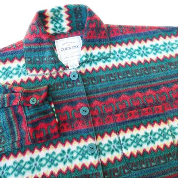 Victoria's Secret Country Vintage 90s Fleece Cardigan Fair Isle Oversized S - Picture 4 of 7